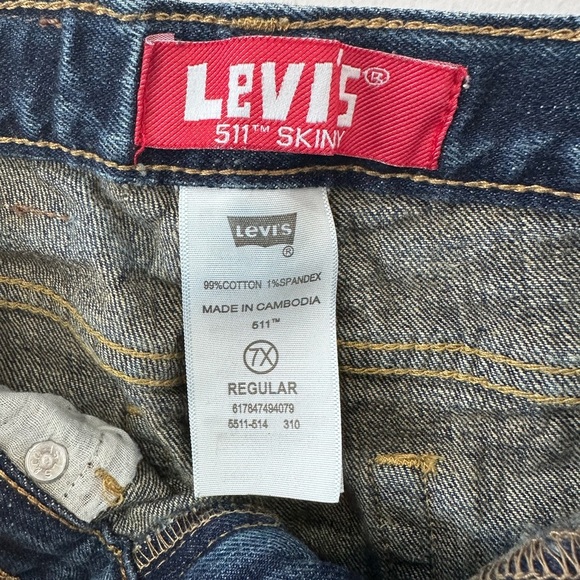 Levi's Boy’s Dark Blue 511 Denim Skinny Jeans  - 7x regular - Picture 4 of 7